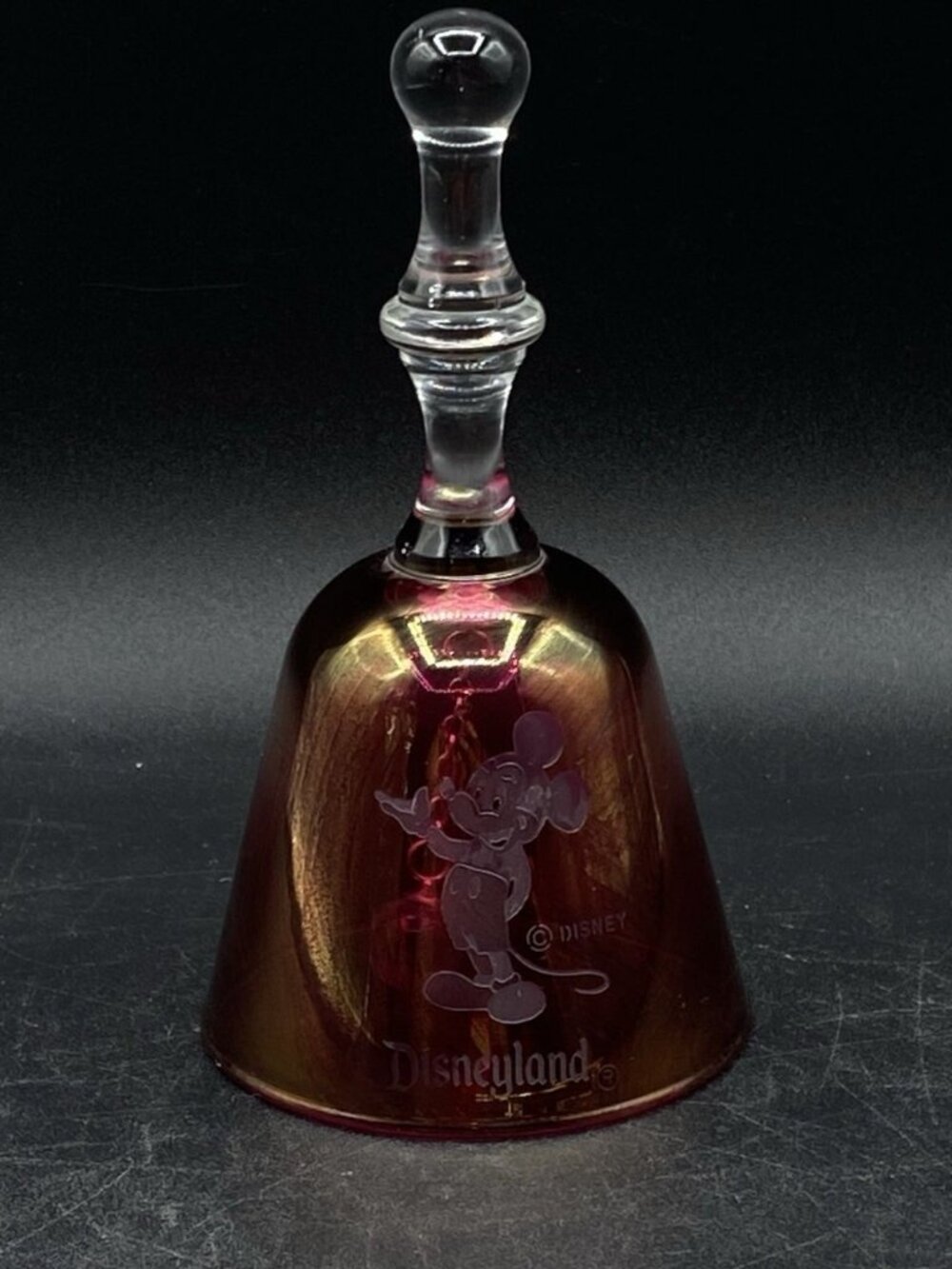 Etched Cranberry Walt Disney Crystal Arts Bell Mickey Mouse Disneyland